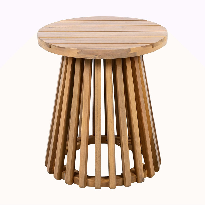 Outdoor Acacia Wood Patio Side Table, Round Coffee Table For Backyard, Lawn, Balcony, Teak