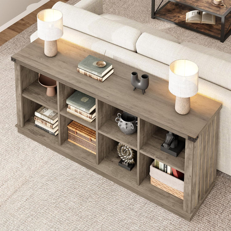 Bibliothèque en bois à 8 cubes, armoire de rangement autoportante, tablette de rangement rustique pour salon, bureau, entrée, gris