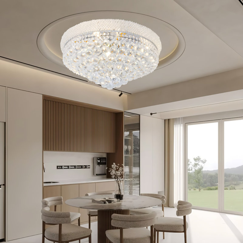 Plafonnier en cristal argenté pour salon 24 pouces