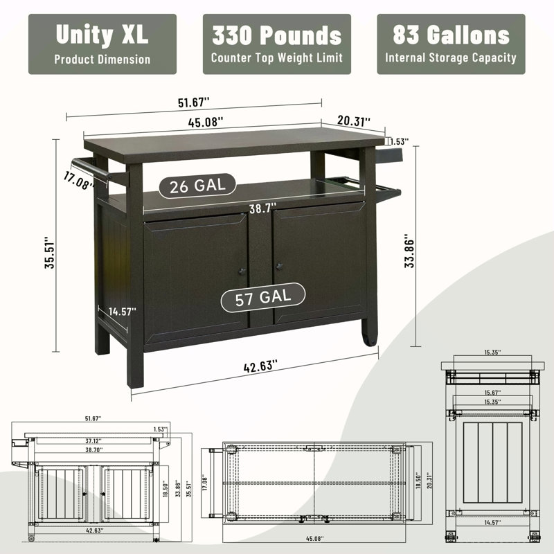 Armoire de rangement pour barbecue avec roulettes, table de barbecue en métal pour l'extérieur, Brun