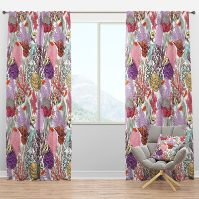 Motif corail et poisson - Rideau nautique - Velours obscurcissant - 1 panneau