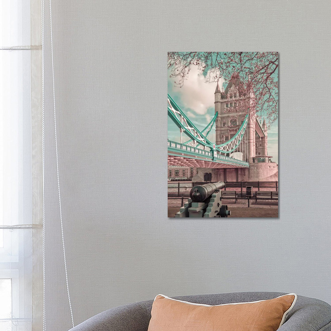 London Tower Bridge In Detail | Urban Vintage Style by Melanie Viola - Wrapped Canvas Print