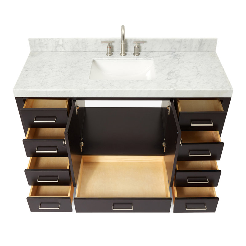 Meuble-lavabo simple 54 po avec plateau en marbre Cambridge, Espresso