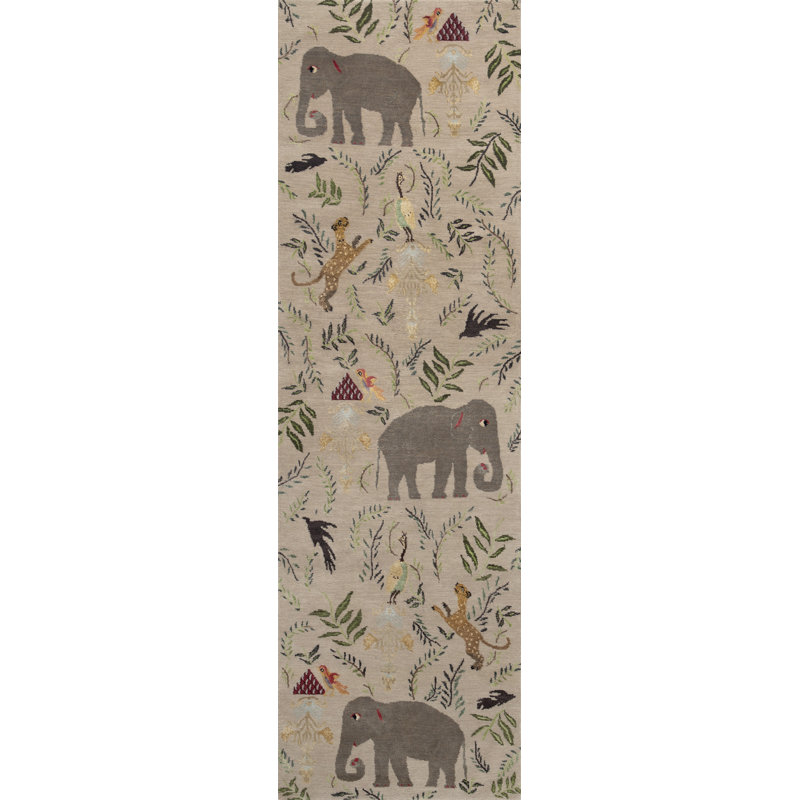 Menagerie Floral Area Rug in Silver/Cream/Teal, Runner 3' x 10'