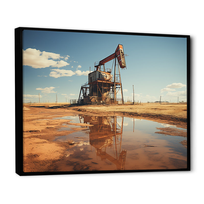 «Oil Drilling Rig Fields Horizon», reproduction sur toile, H 16 po x l 32 po x P 1 po, Cadre flottant noir