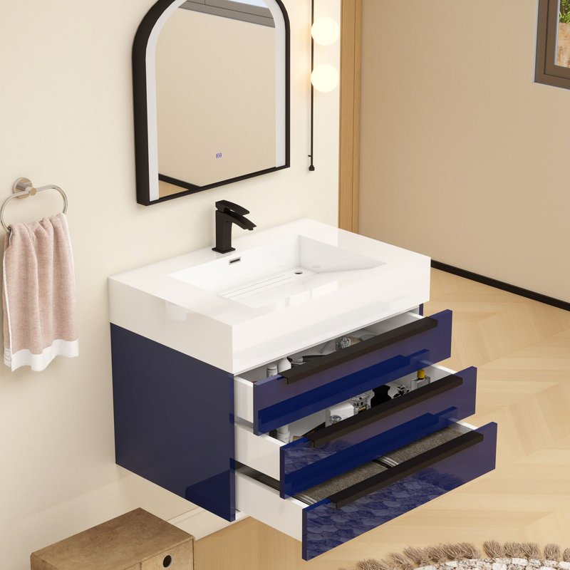 Jessica 29.5'' Single Bathroom Vanity with Acrylic Top, Navy Blue