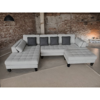 Pritesh 120" Wide Microfiber Modular Sofa & Chaise with Ottoman