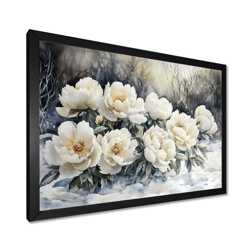 Isabelly neige pivoines dans la forêt I - décorations murales pivoines, Reproduction encadrée d'une seule photo