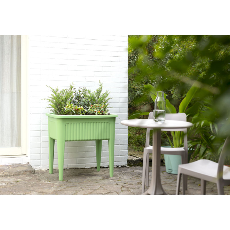 Provence Raised Resin Garden Bed and Stool 4 pc Set, Green