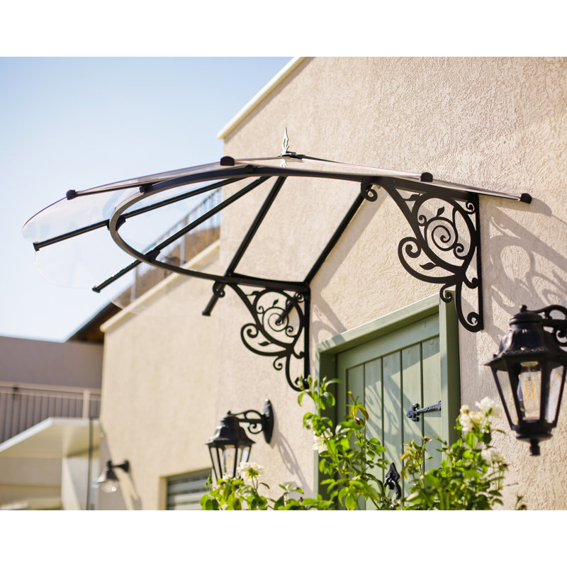 Palram - Canopia Lily Polycarbonate Clear Stationary Dome Door and Window Awning, 31.4" H x 72" W x 48" D
