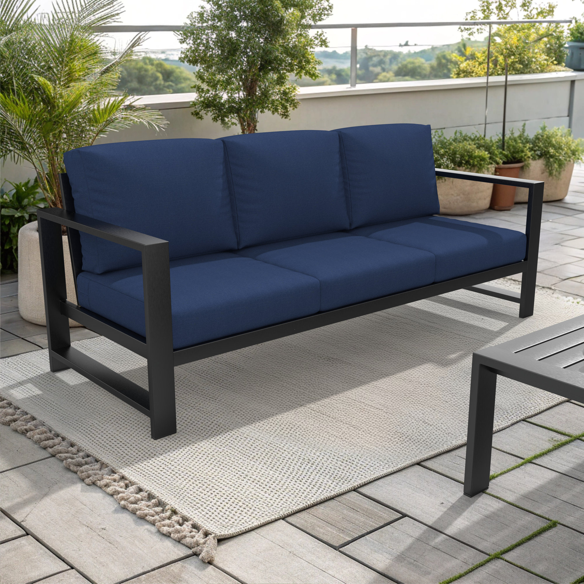 Dulcie 80'' Wide Outdoor Patio Sofa with Sunbrella Cushions, Canvas Navy Sunbrella® Canvas