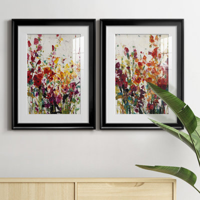 Wildflowers Blooming I - Vintage Botanical Print, Matted and Framed Under Glass, Set of 2, Living Room and Dining Room Wall Art