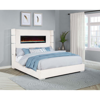 Contemporary Wingback Bed with Flame Visualizer and Motorized TV Lift