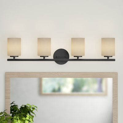 4-Light Black Bath Vanity Light with Etched Glass Shades