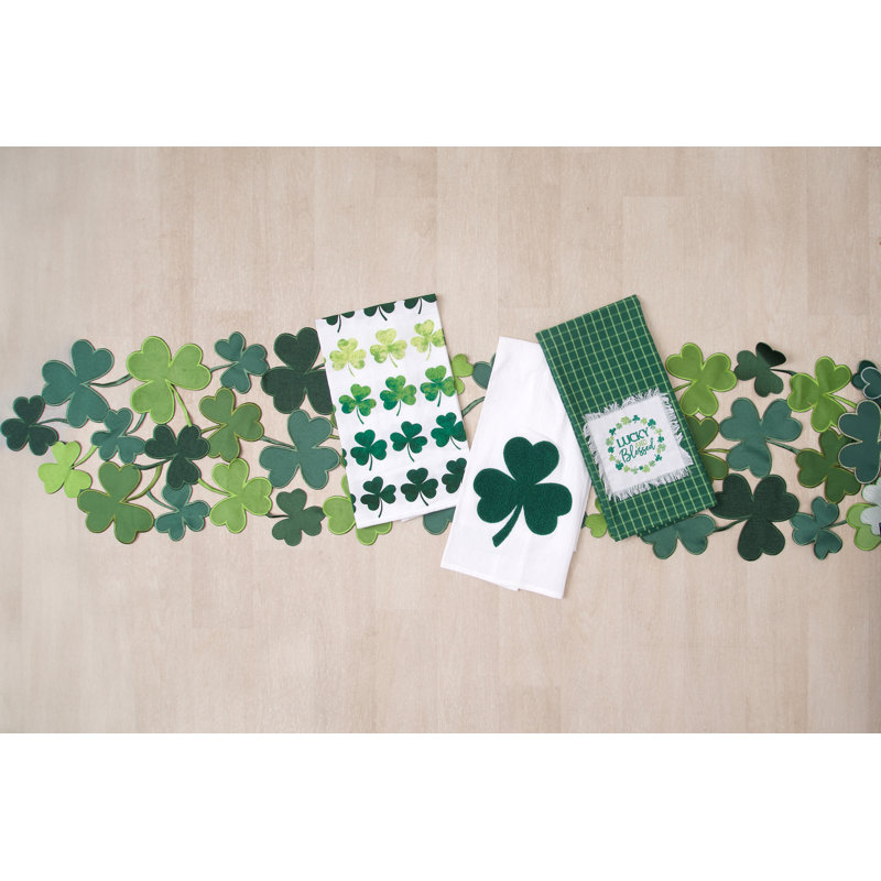 Serviette irlandaise Shamrock, Vert / blanc trèfle irlandais