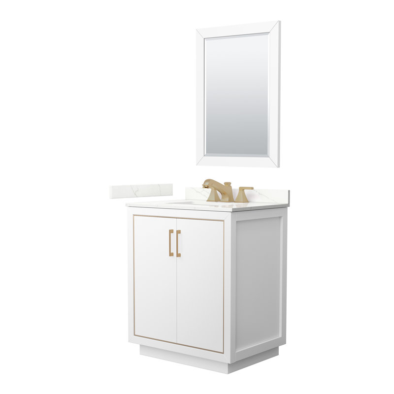 30'' W Single Vanity, Giotto Quartz, White, Satin Bronze