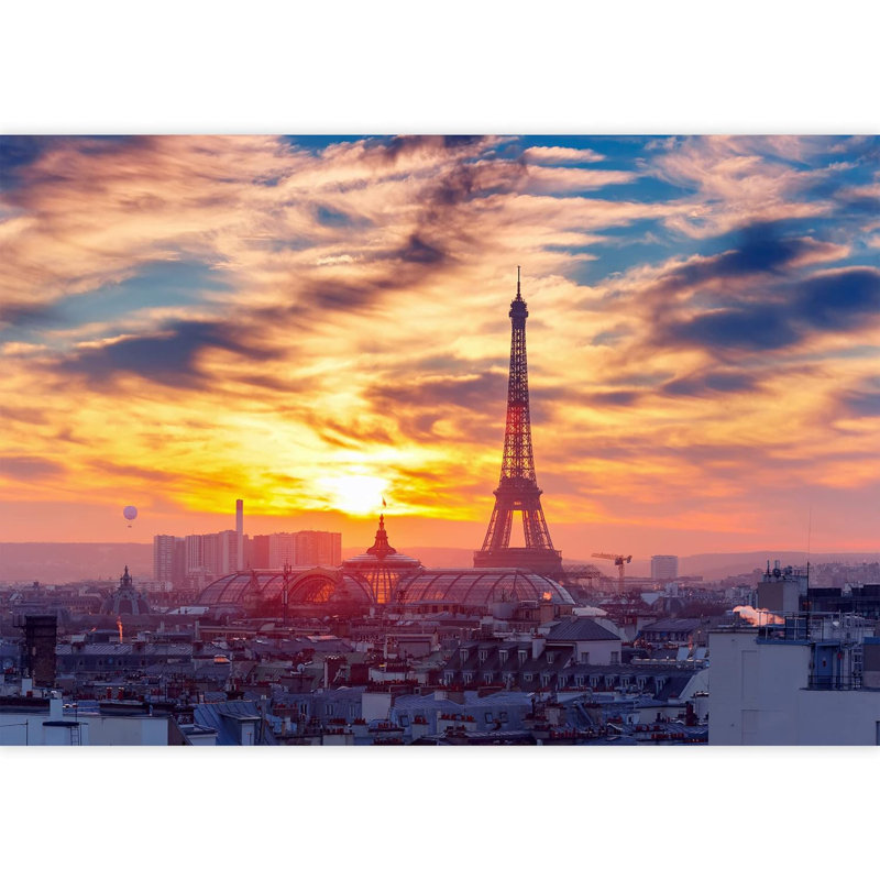 Vibrant coucher de soleil, Tour Eiffel, Paris, paysage urbain, photographie, bâtiments de la ville, papier peint, peintures murales