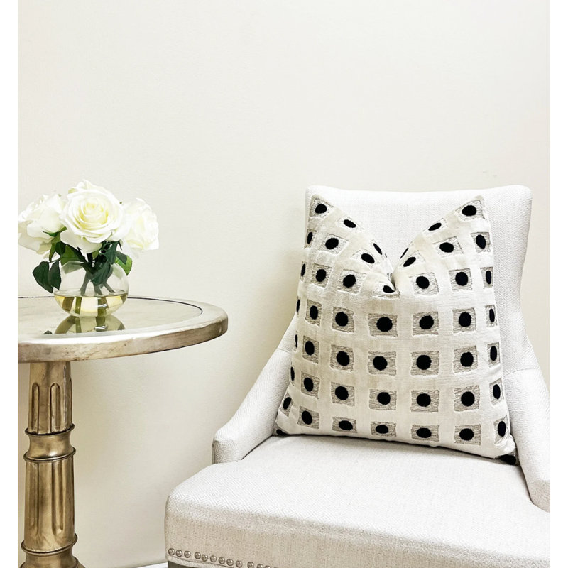 Velvet Domino Throw Pillow Cover, 22" H x 22" W, Ivory Geometric
