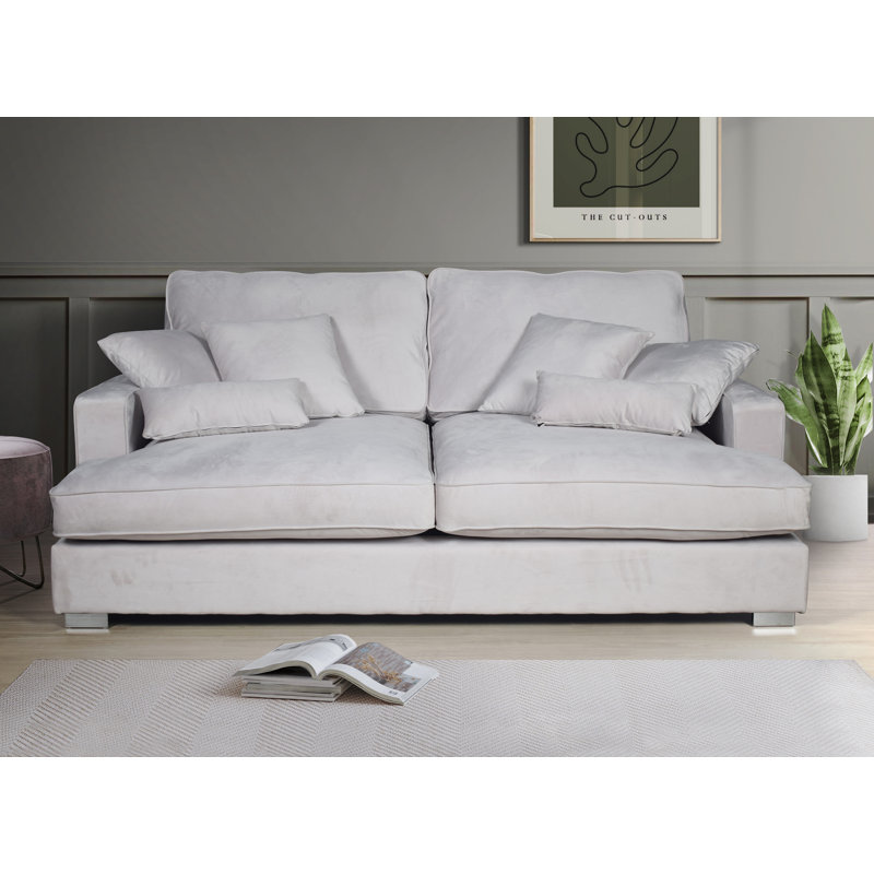 Jarreth 50.98'' Velvet Loveseat, Light Gray Velvet, White