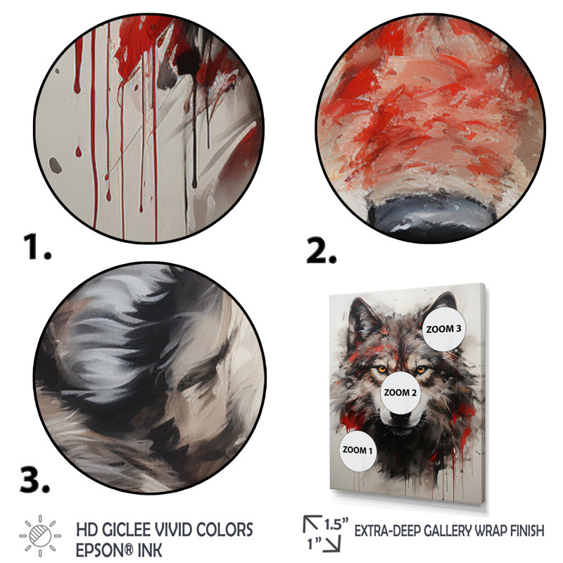 " Crimson Wolf Bold II ", Gold Picture Framed, 32" H x 24" W x 1" D