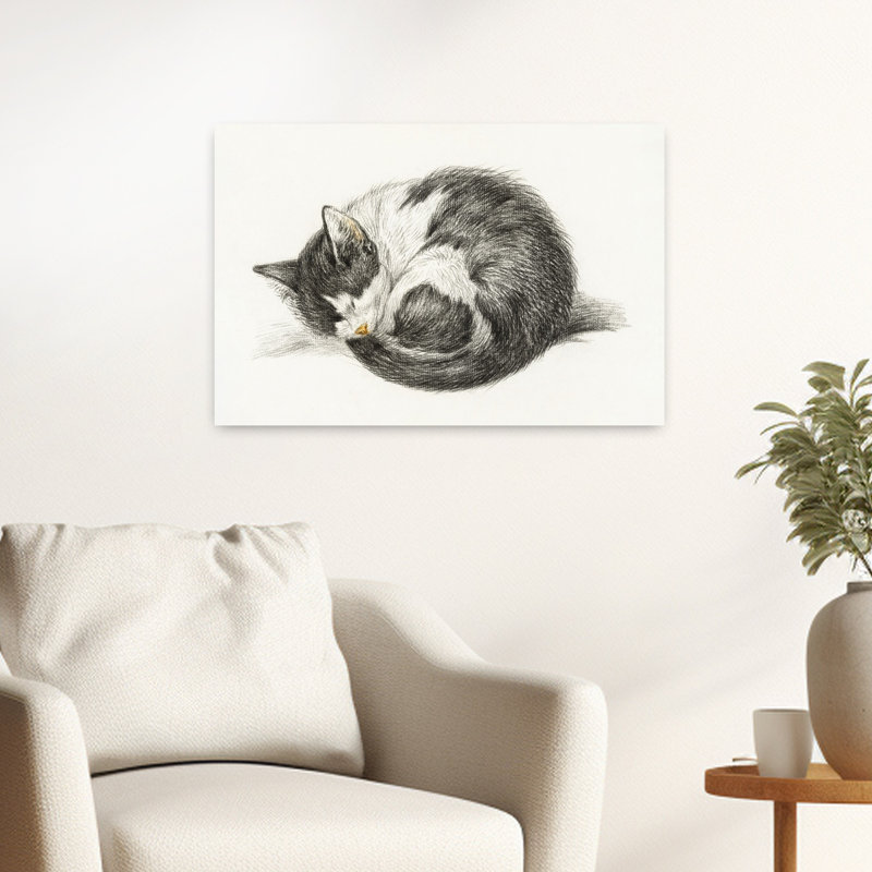 «Rolled Up Allongé, Chat endormi, Chat rétro», art mural, H 16 po x l 24 po