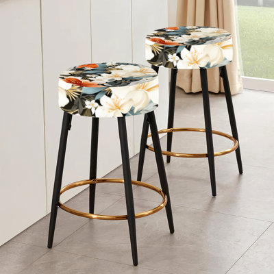 Ensemble de 2 tabourets de bar à motif floral blanc et doré