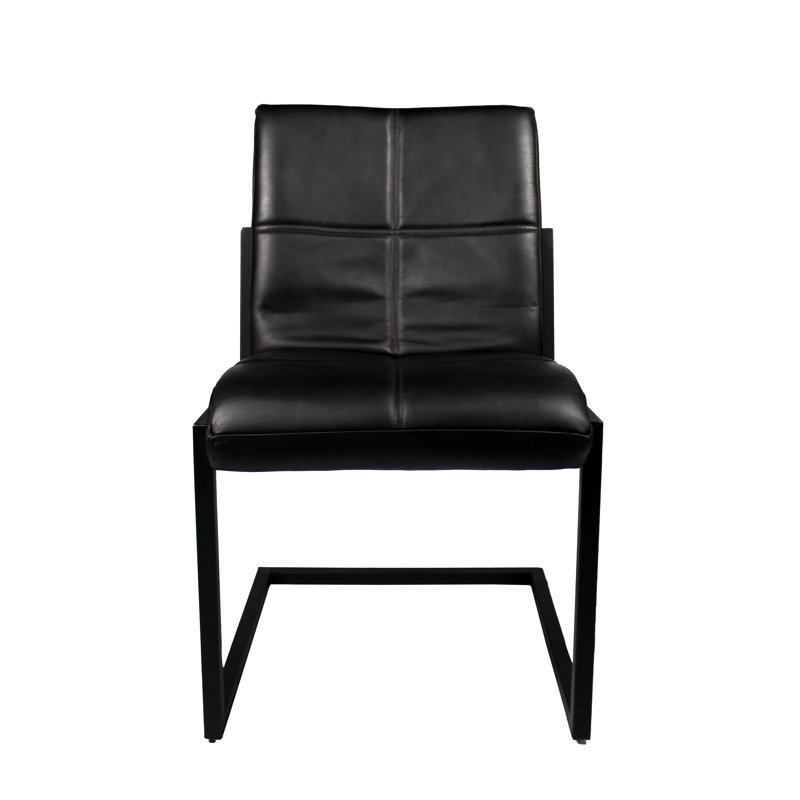 Rui Upholstered Side Chair, Ebony Genuine Leather