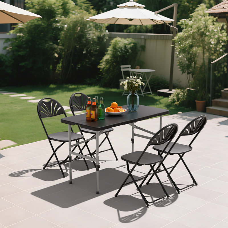 4Ft Plastic Folding Table, Bi-Fold Event Table, Indoor Outdoor Camping Card Table With Carrying Handle, Black/Gray