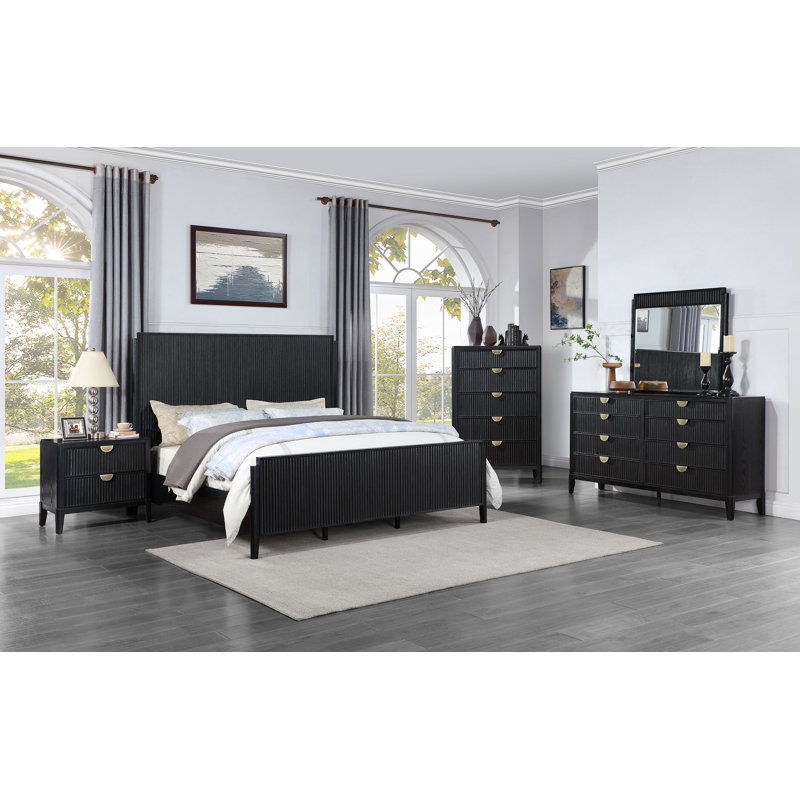Ensemble de chambre à coucher 4 pièces Kelly Grand Aesthetic - noir, Grand lit