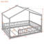 Structure de lit en bois pleine grandeur avec clôture, pour enfants, adolescents, filles, garçons, gris