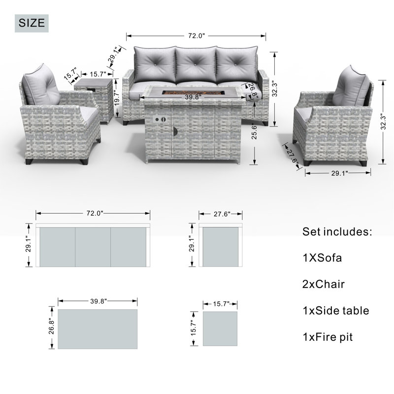 Ensemble de conversation modulaire en rotin 5 pièces avec coussin Mildenhall