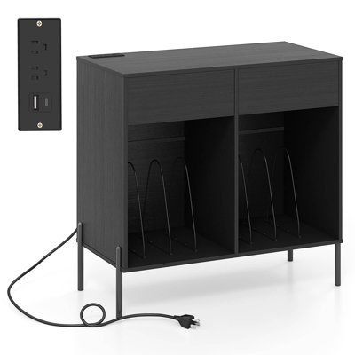 Large Record Player Stand with Charging Station Storage Compartments & 2 Drawers by Ebern Designs