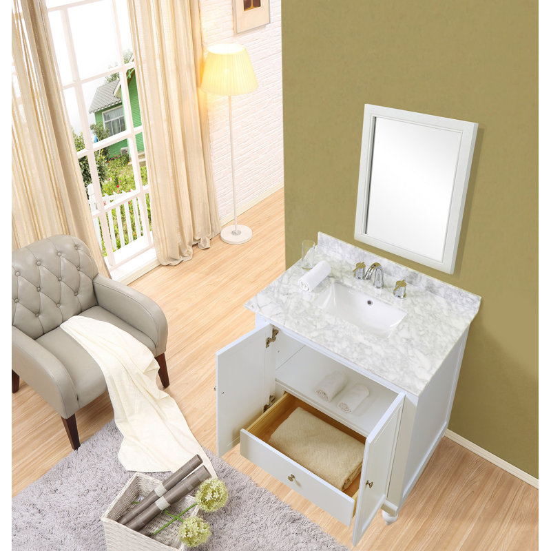 Pearl White 32" Vanity with Carrara Marble Top
