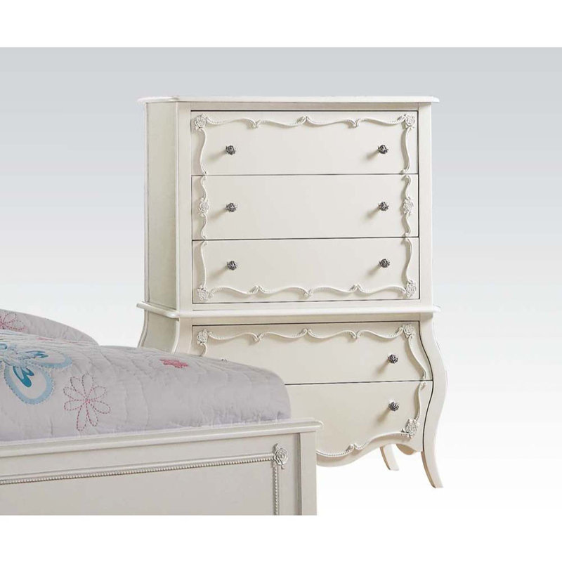 Commode 5 tiroirs Edalene, finition blanc perle