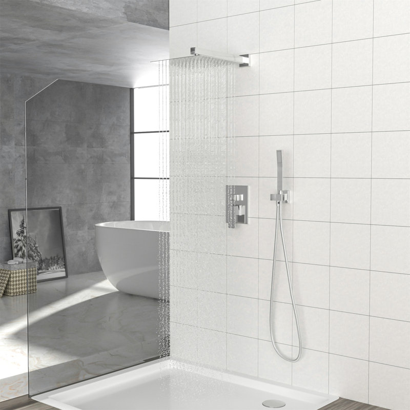 Dual Shower Head - 12 Inch Wall Mounted Square Shower System With Rough-In Valve, Chrome