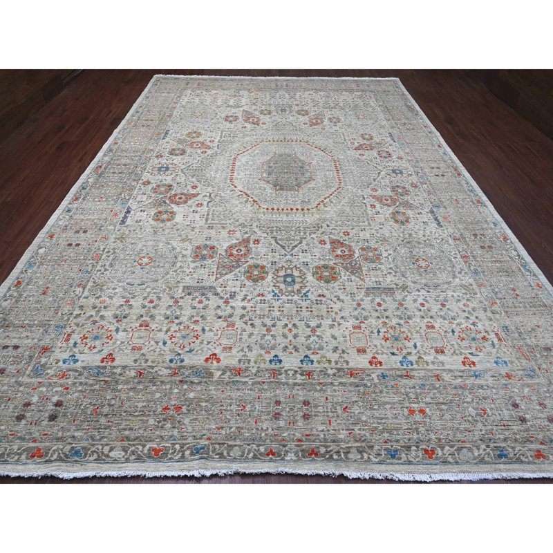 Tapis gris en laine noué à la main 14e siècle 10 pi x 14 pi 1 po 10342E75D46B463B991EF6100841C489