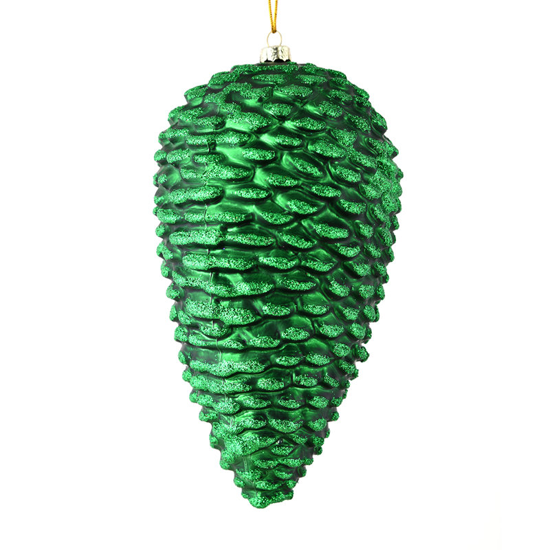 Ornement de Noël mat en forme de pomme de pin scintillante mat, Émeraude