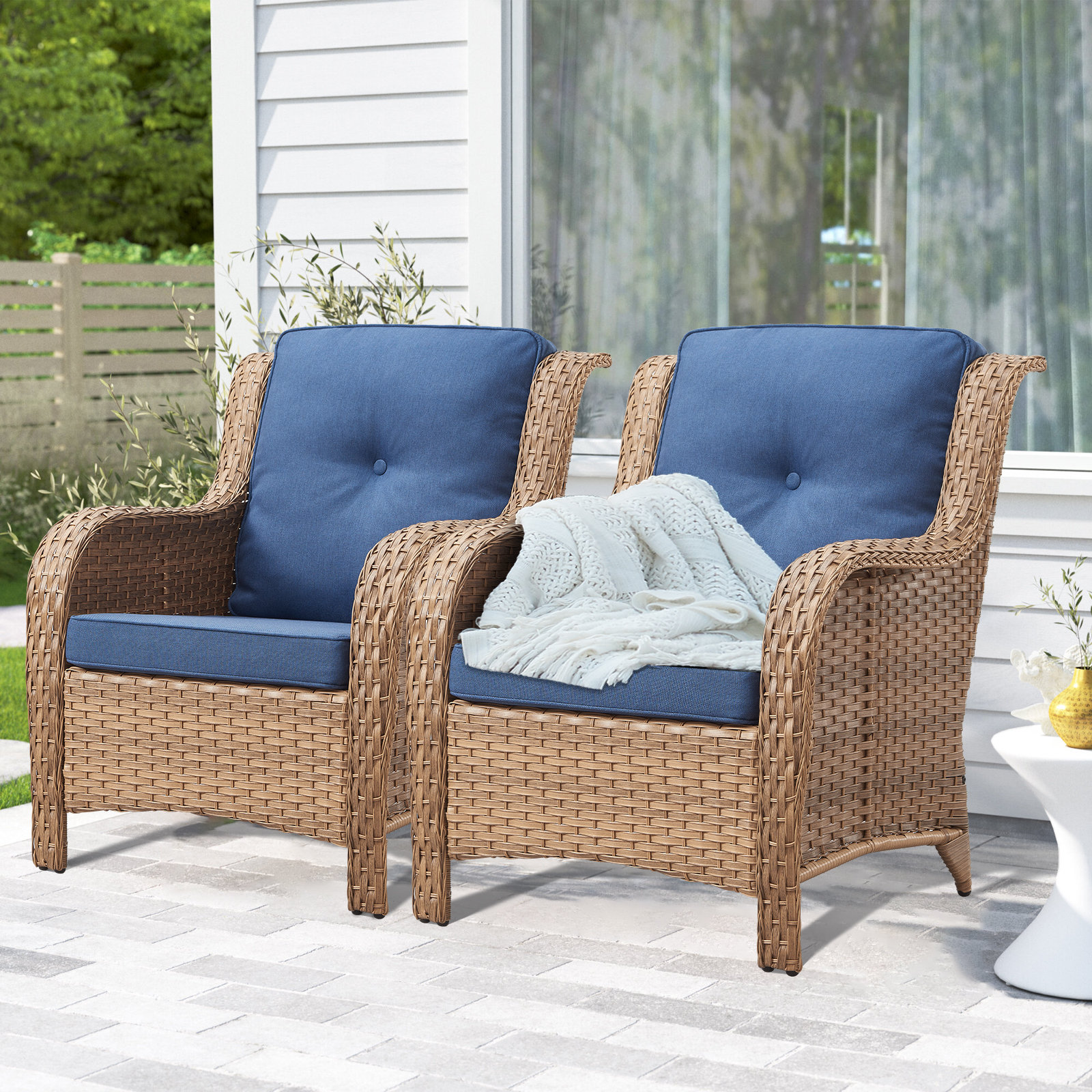 Wildon Home® Bonia Wicker Rattan Outdoor Chairs & Reviews | Wayfair