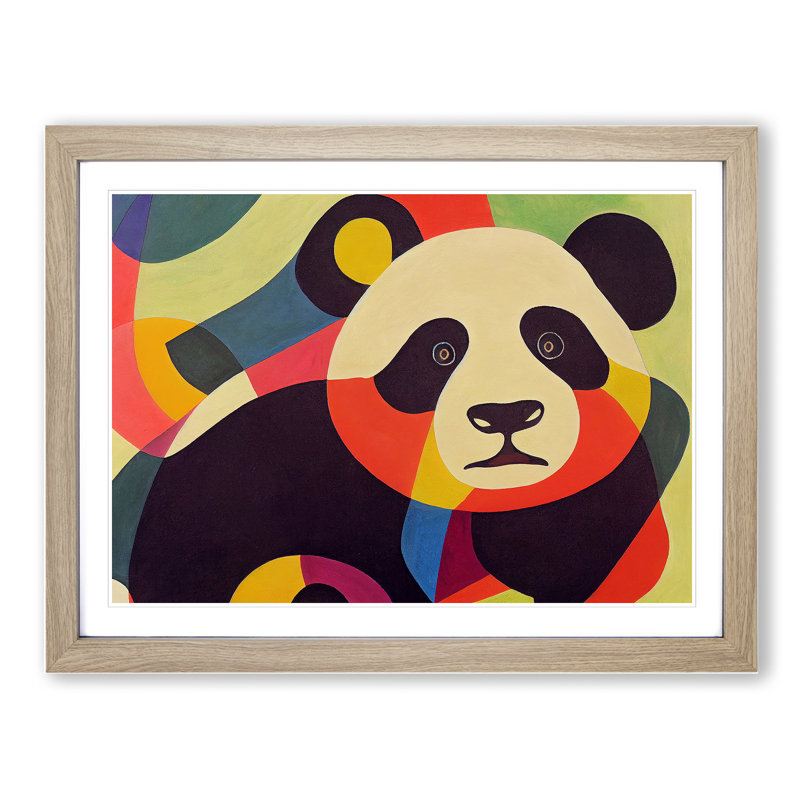 Abstract Panda Vol.1 - Framed Print, 25cm H x 34cm W x 2cm D, Oak