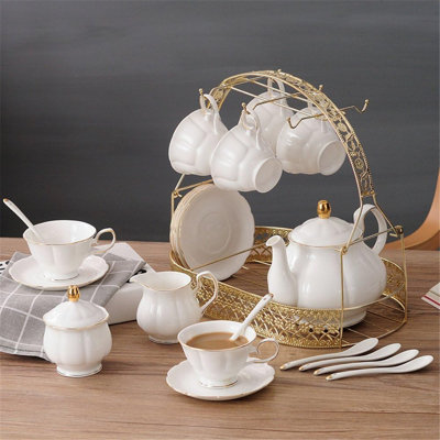 Simple white British-style ceramic tea set