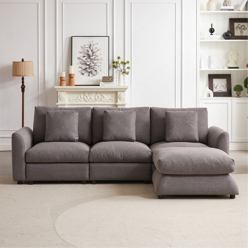 4-Piece 102'' L-Shape Sectional, Gray Fabric