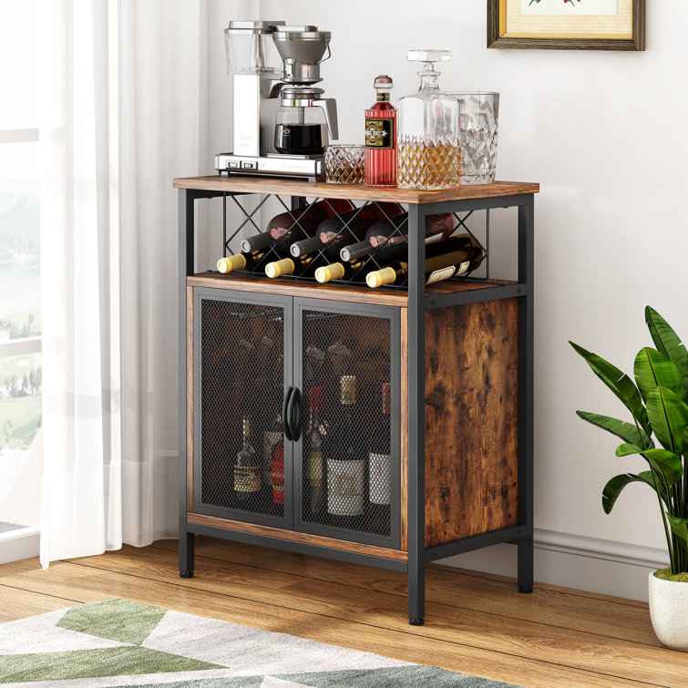 Liquor Cabinet Mini Bar Furniture Wine Rack Buffet Table Kitchen Island  Brown