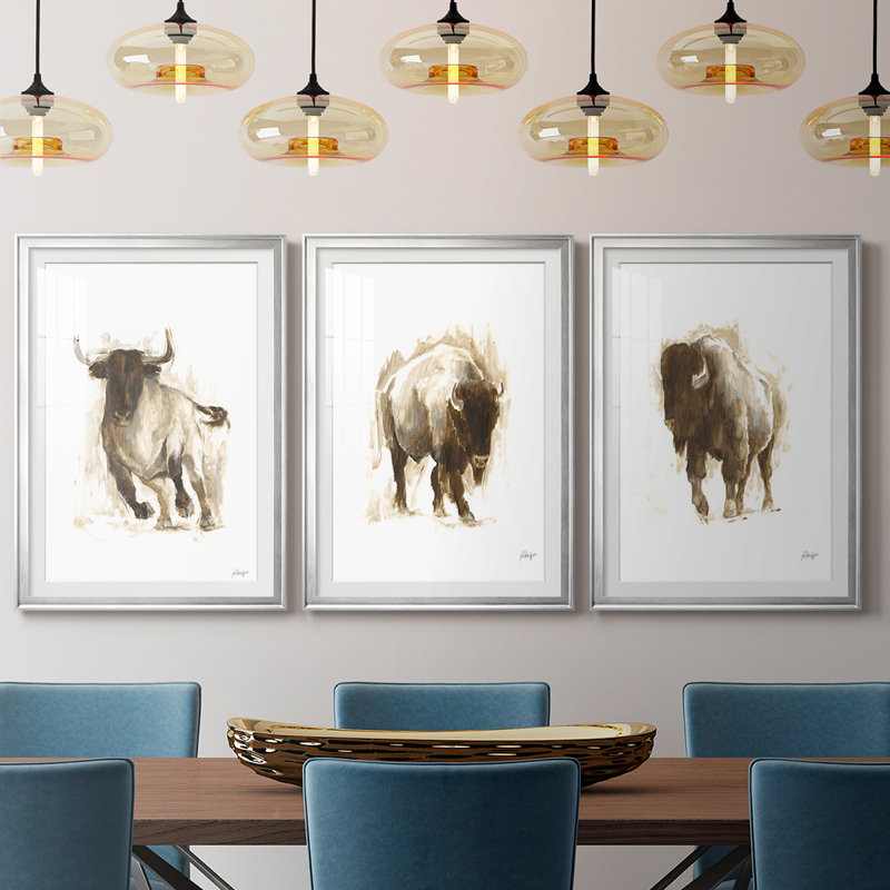 «Rustic Bull II», impression encadrée sur mesure de qualité supérieure mate - 3 pièces, H 21 po x l 30 po