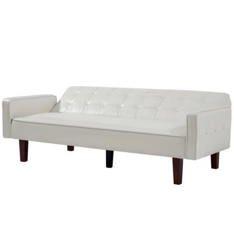 Canapé-lit 2 places convertible en cuir synthétique moderne avec structure en bois massif et pieds en bois amovibles pour le salon et la chambre à coucher