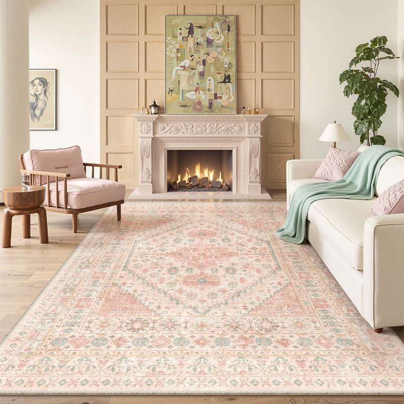 Malaika Machine-Washable Non-Slip Medallion Area Rug, Rectangle 6' x 9', Pink