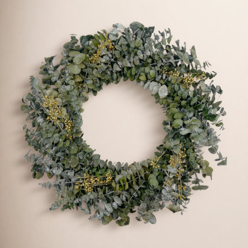 21" Preserved Eucalyptus Wreath – Natural Green Door & Wall Décor (Indoor Use), 21" W x 21" H x 3" D