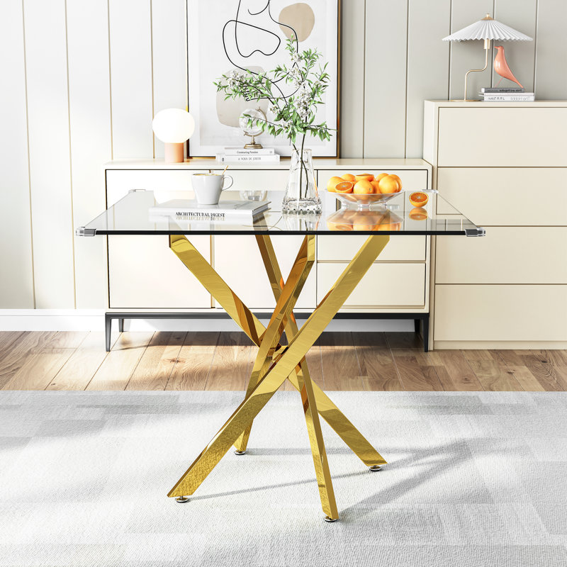 Square with Stainless Steel Base Dining Table, Gold