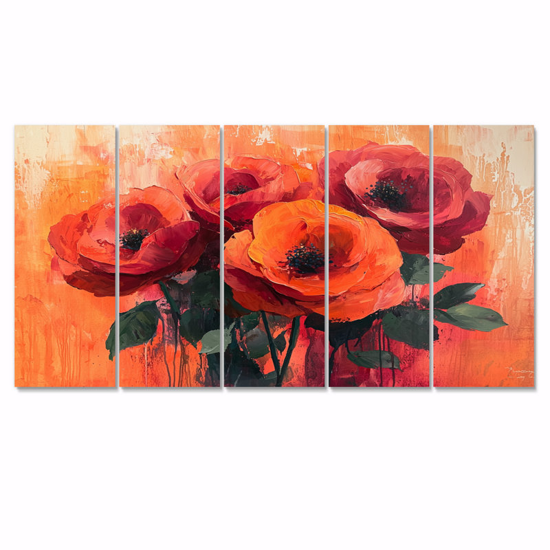 Bischof - Roses, art mural, art mural moderne, toile C, H 32 po x l 80 po, 5