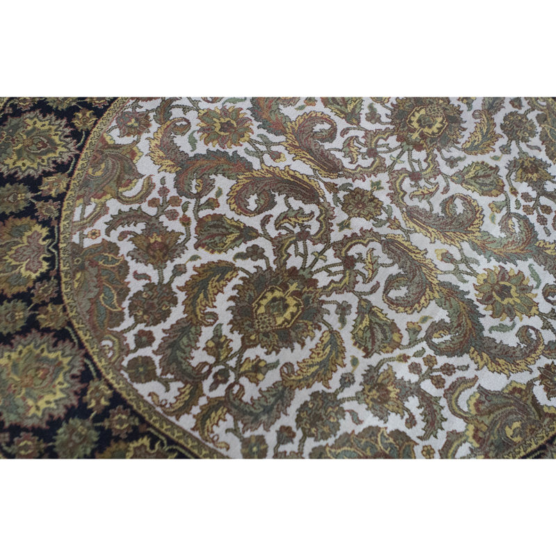 Tapis ivoire et noir noué à la main de haute qualité