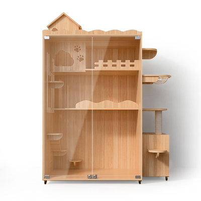 Maison pour chat en bois massif avec lumière magnétique, compatible avec les bacs à litière automatiques